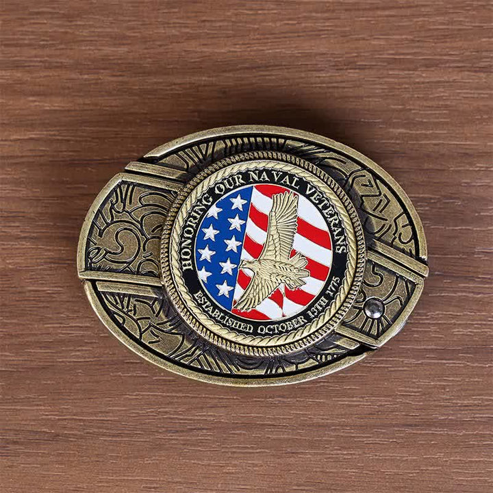 Honoring Naval Veterans DIY Hidden Folding Knife Eagle Buckle Leather Belt - image 3