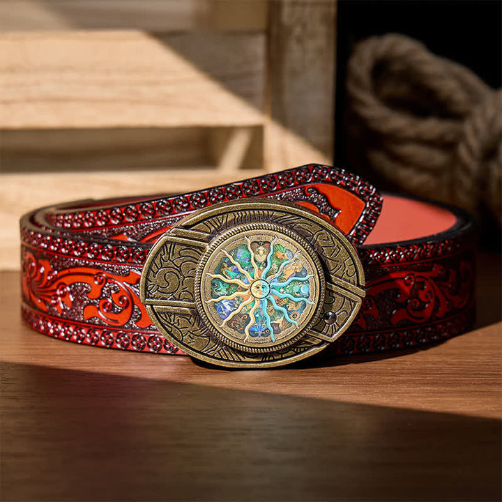 Bronze Astrology Zodiac DIY Hidden Folding Knife Buckle Leather Belt - Bronze - Brown Carved Belt - 42 - image 6