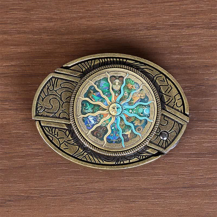 Bronze Astrology Zodiac DIY Hidden Folding Knife Buckle Leather Belt - image 9