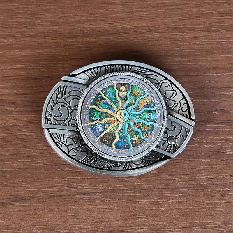 Silver Astrology Zodiac DIY Hidden Folding Knife Buckle Leather Belt - image 10