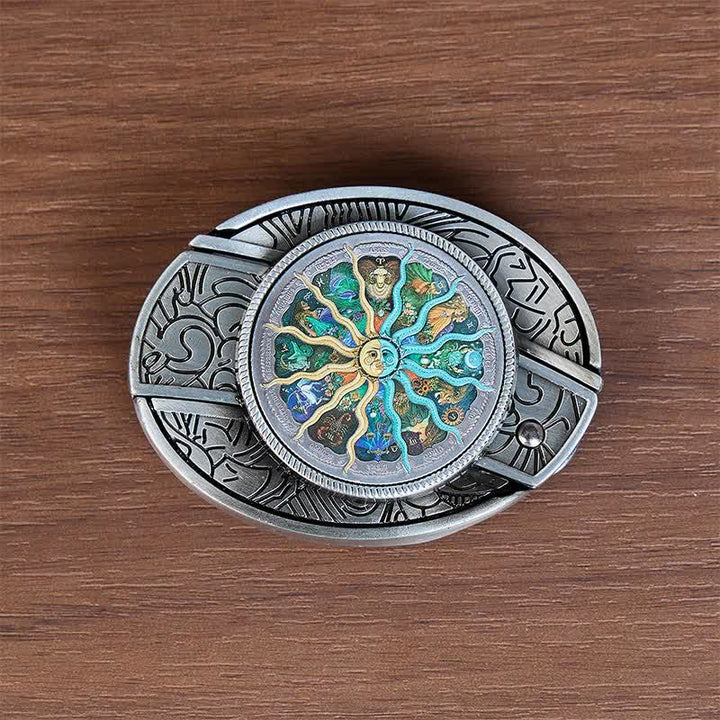 Silver Astrology Zodiac DIY Hidden Folding Knife Buckle Leather Belt - image 10