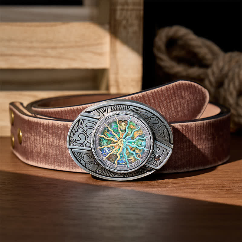 Silver Astrology Zodiac DIY Hidden Folding Knife Buckle Leather Belt - Silver - Brown Distressed Belt - 42 - image 5