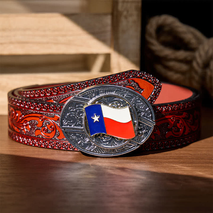Texas State Flag DIY Hidden Folding Knife Buckle Leather Belt - Texas State Flag - Brown Carved Belt - 42 - image 6