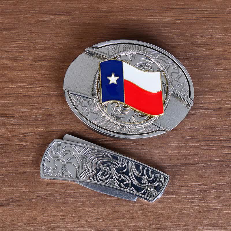 Texas State Flag DIY Hidden Folding Knife Buckle Leather Belt - image 9