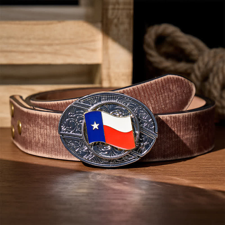 Texas State Flag DIY Hidden Folding Knife Buckle Leather Belt - Texas State Flag - Brown Distressed Belt - 42 - image 5