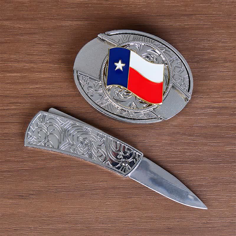Texas State Flag DIY Hidden Folding Knife Buckle Leather Belt - image 1