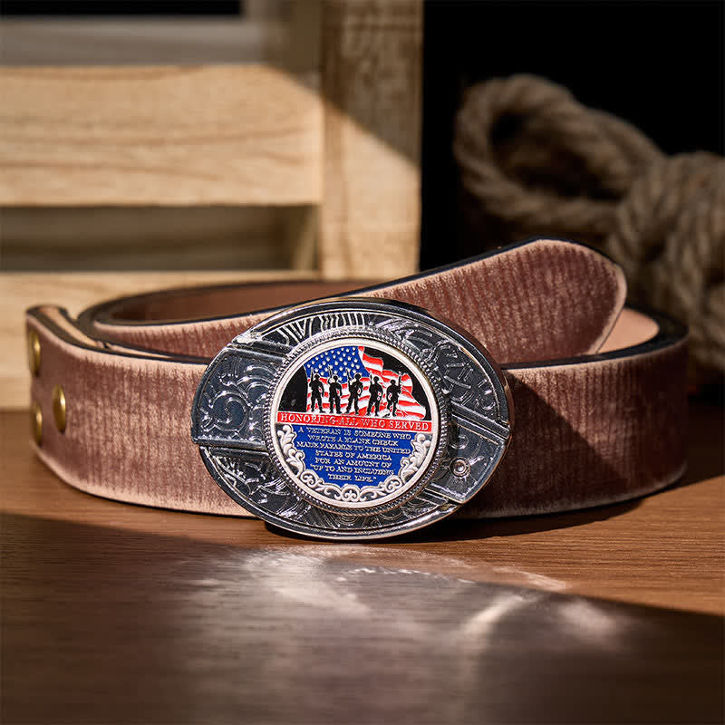 Patriotic Quote DIY Hidden Folding Knife Flag Buckle Leather Belt - Patriotic Quote - Brown Distressed Belt - 42 - image 5