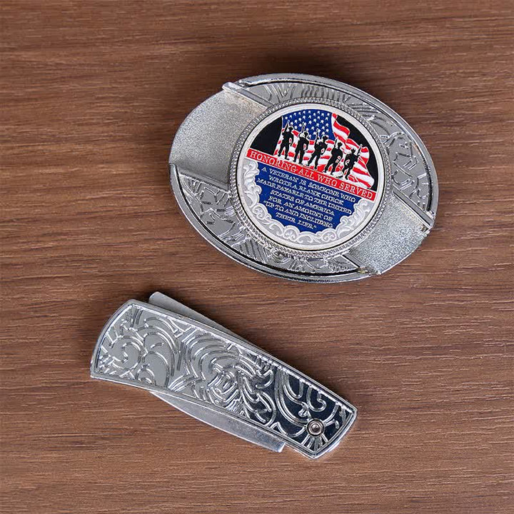 Patriotic Quote DIY Hidden Folding Knife Flag Buckle Leather Belt - image 9