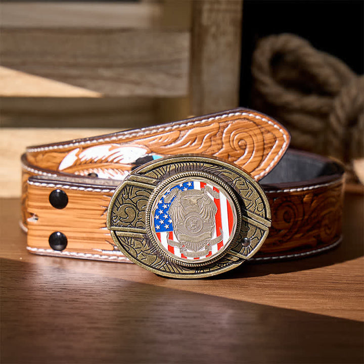 Fallen Officers Tribute DIY Hidden Folding Knife Flag Buckle Leather Belt - Fallen Officers Tribute - Brown Feather Belt - 40 - image 7