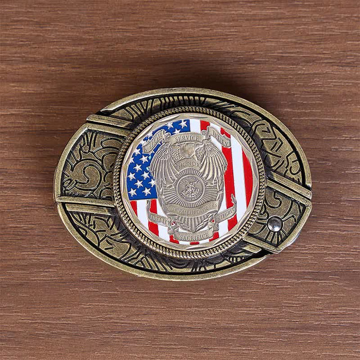 Fallen Officers Tribute DIY Hidden Folding Knife Flag Buckle Leather Belt - image 9