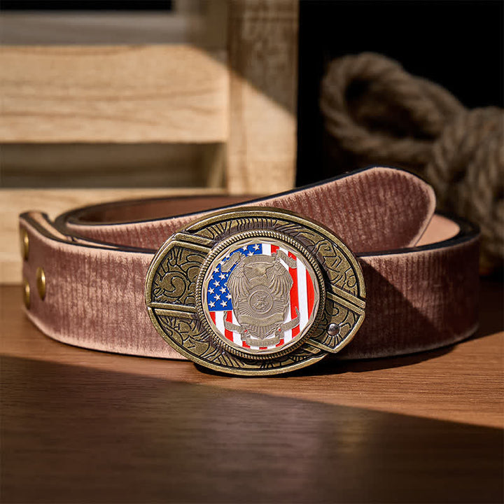Fallen Officers Tribute DIY Hidden Folding Knife Flag Buckle Leather Belt - Fallen Officers Tribute - Brown Distressed Belt - 42 - image 5