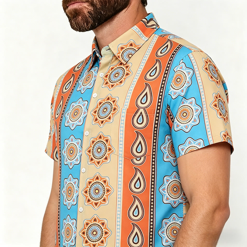 Men's Vintage Western Print Short Sleeve Button Up Shirt - image 3