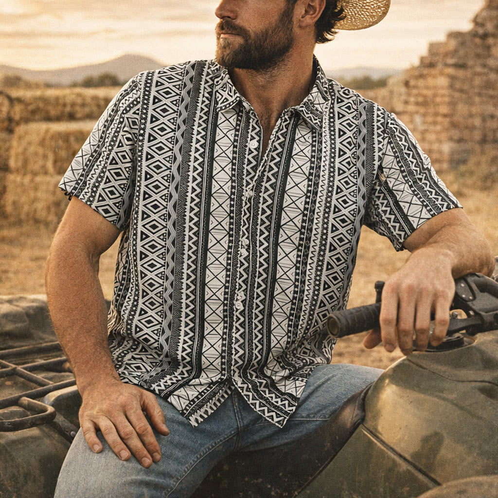Men's Summer Casual Graphic Print Short Sleeve Button Down Shirt - image 0