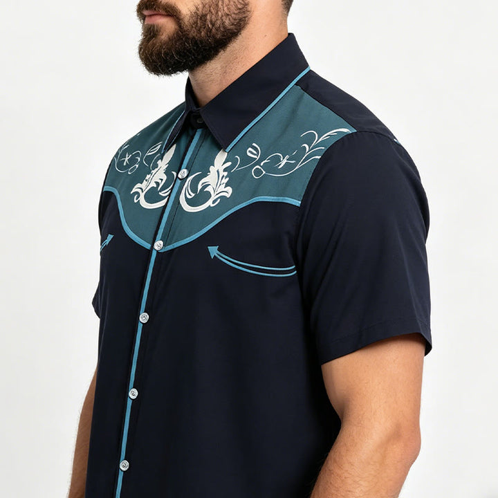 Men's Western Printed Short Sleeve Button Down Shirt - image 2