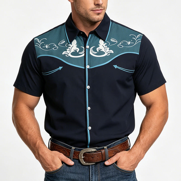 Men's Western Printed Short Sleeve Button Down Shirt - image 1