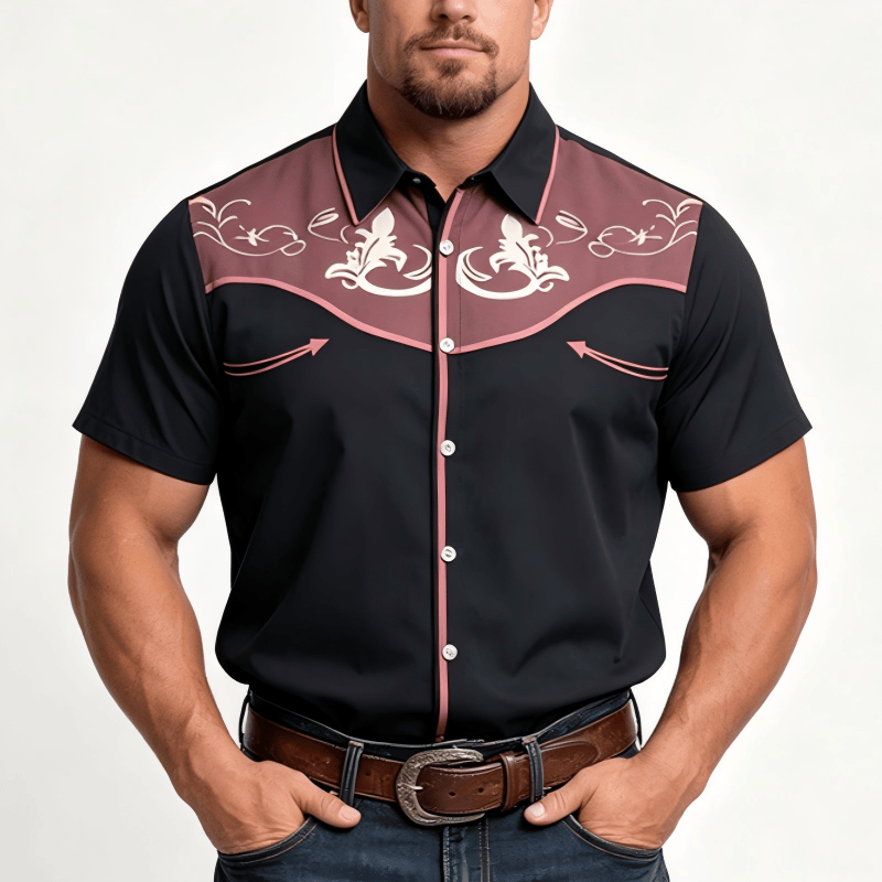 Men's Western Printed Short Sleeve Button Down Shirt - image 6
