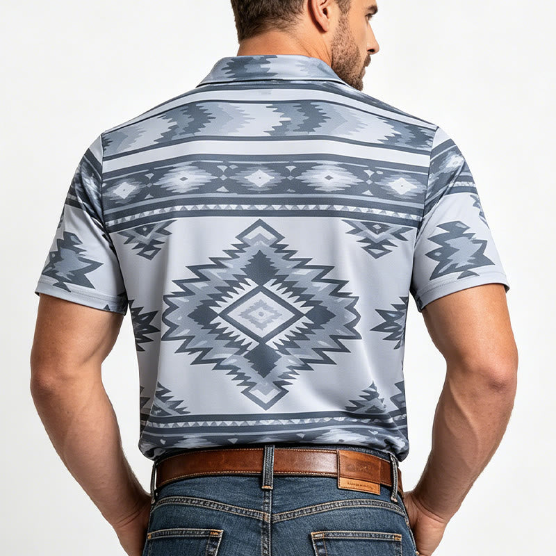 Men's Geometric Print Short Sleeve Casual Polo Shirt - image 13