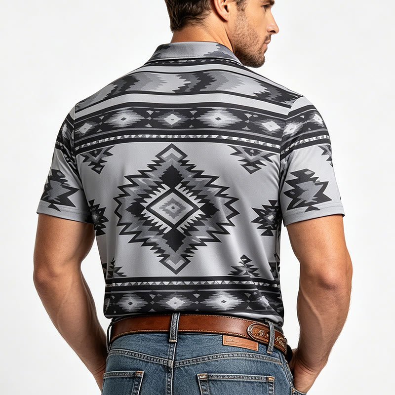 Men's Geometric Print Short Sleeve Casual Polo Shirt - image 22