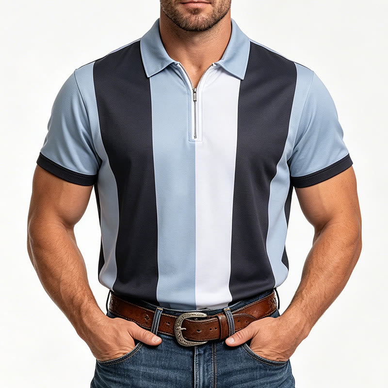 Men's Vintage Vertical Stripe Knit Short Sleeve Polo Shirt - image 9