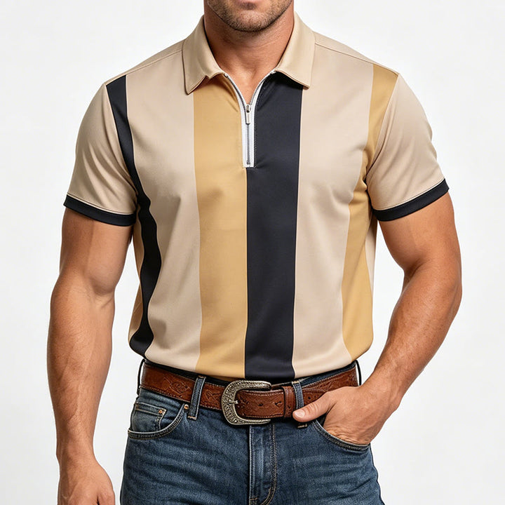 Men's Vintage Vertical Stripe Knit Short Sleeve Polo Shirt - image 15