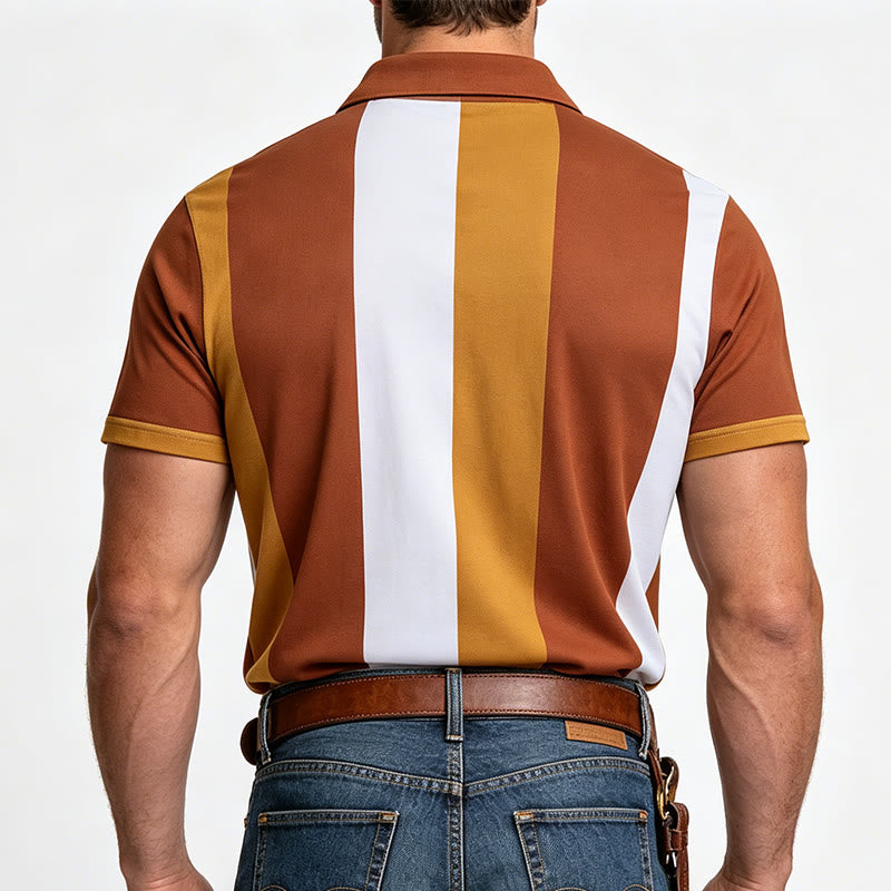 Men's Vintage Vertical Stripe Knit Short Sleeve Polo Shirt - image 19