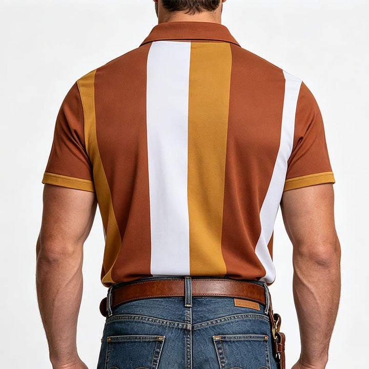 Men's Vintage Vertical Stripe Knit Short Sleeve Polo Shirt - image 19
