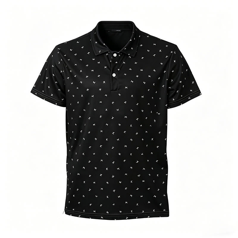 Men's All Over Print Short Sleeve Casual Polo Shirt - Black - 5XL - image 4