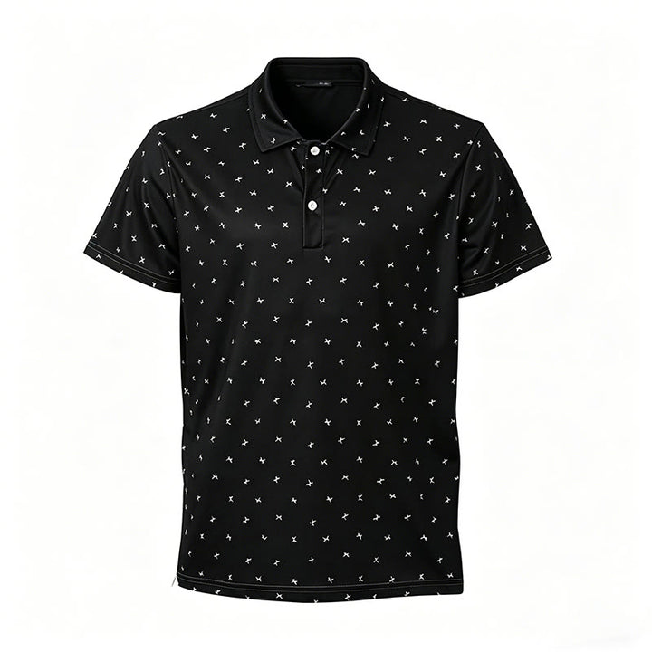 Men's All Over Print Short Sleeve Casual Polo Shirt - Black - 5XL - image 4
