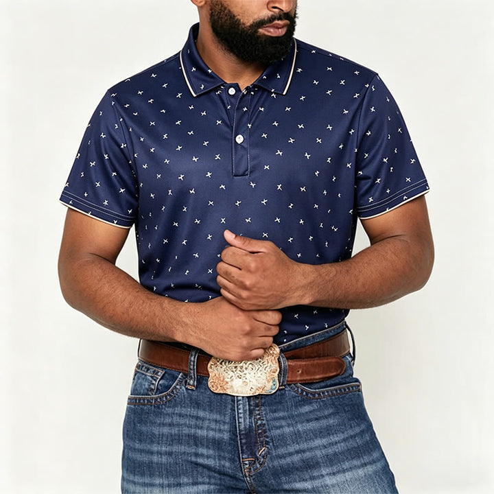 Men's All Over Print Short Sleeve Casual Polo Shirt - image 2