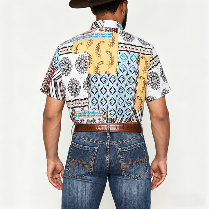 Men's Retro Aztec & Floral Patchwork Paisley Print Shirt - image 2