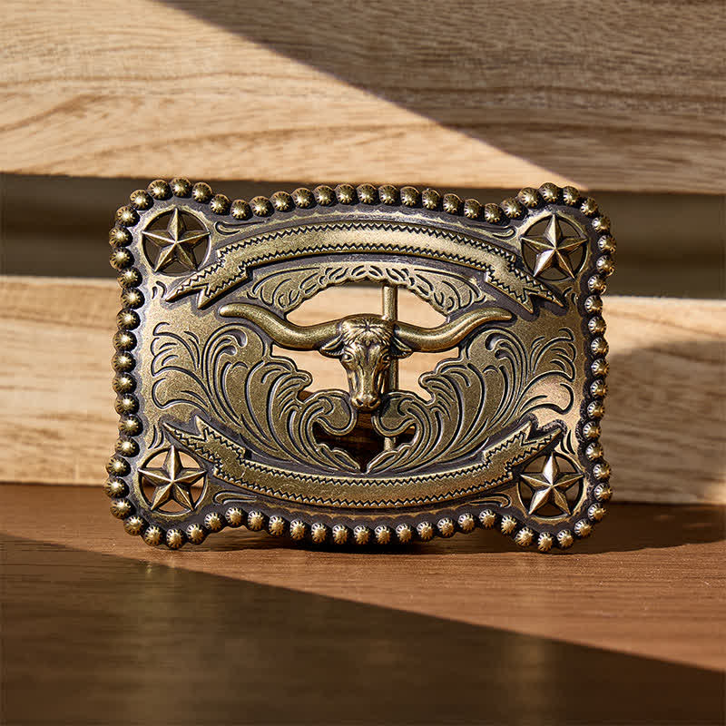 Men's Texas Longhorn Star Hollow Out DIY Buckle Leather Belt - Bronze - Without Belt - Not Included Belt - image 0