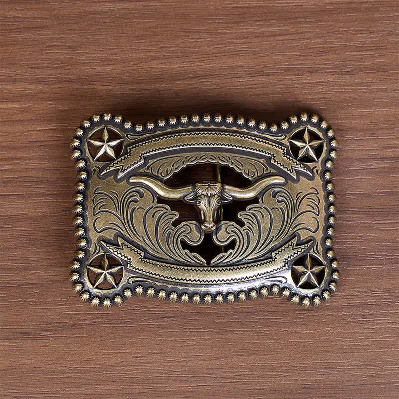 Men's Texas Longhorn Star Hollow Out DIY Buckle Leather Belt - image 1