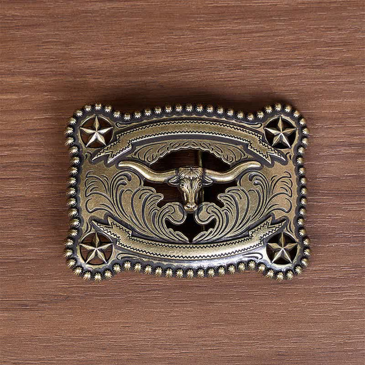 Men's Texas Longhorn Star Hollow Out DIY Buckle Leather Belt - image 1
