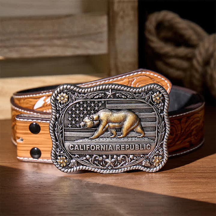 California Republic Bear Western DIY Buckle Leather Belt - Silver - Brown Feather Belt - 40 - image 6
