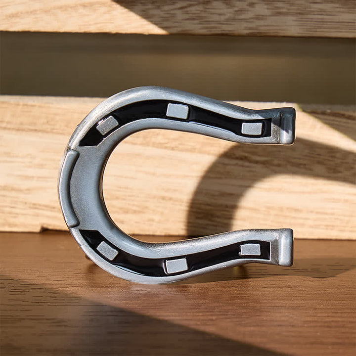 Western Luck Horseshoe-Shaped DIY Buckle Leather Belt - Silver - Without Belt - Not Included Belt - image 0