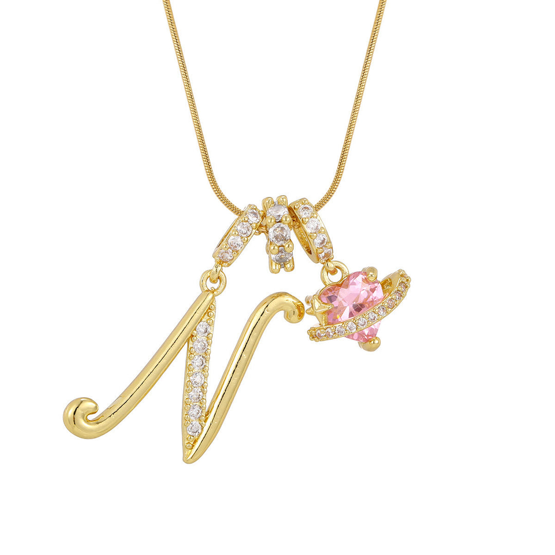 Trendy Dopamine Style Letter Pink Heart Charm Necklace - N - Golden - image 15
