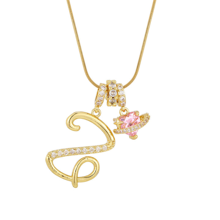 Trendy Dopamine Style Letter Pink Heart Charm Necklace - Z - Golden - image 27
