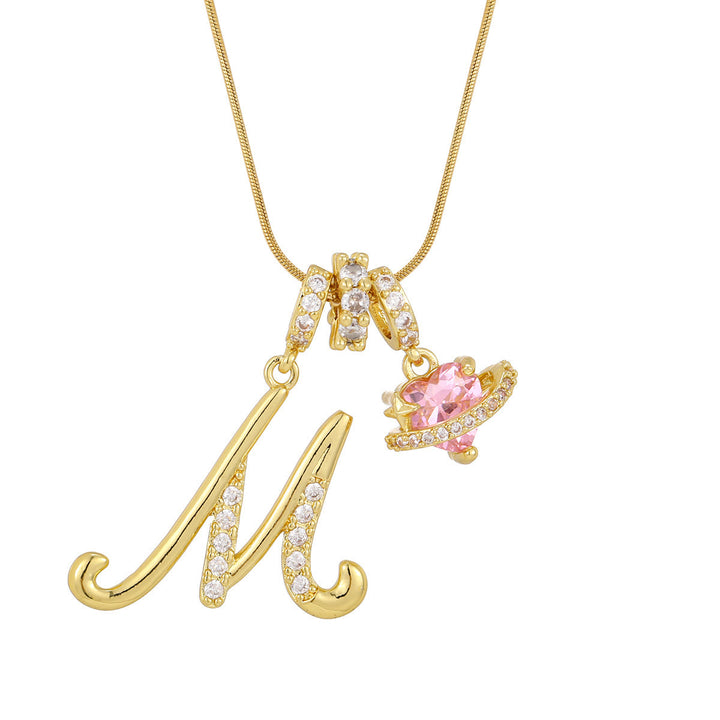 Trendy Dopamine Style Letter Pink Heart Charm Necklace - M - Golden - image 14