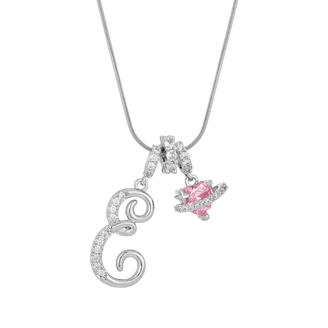 Trendy Dopamine Style Letter Pink Heart Charm Necklace - E - Silver - image 33
