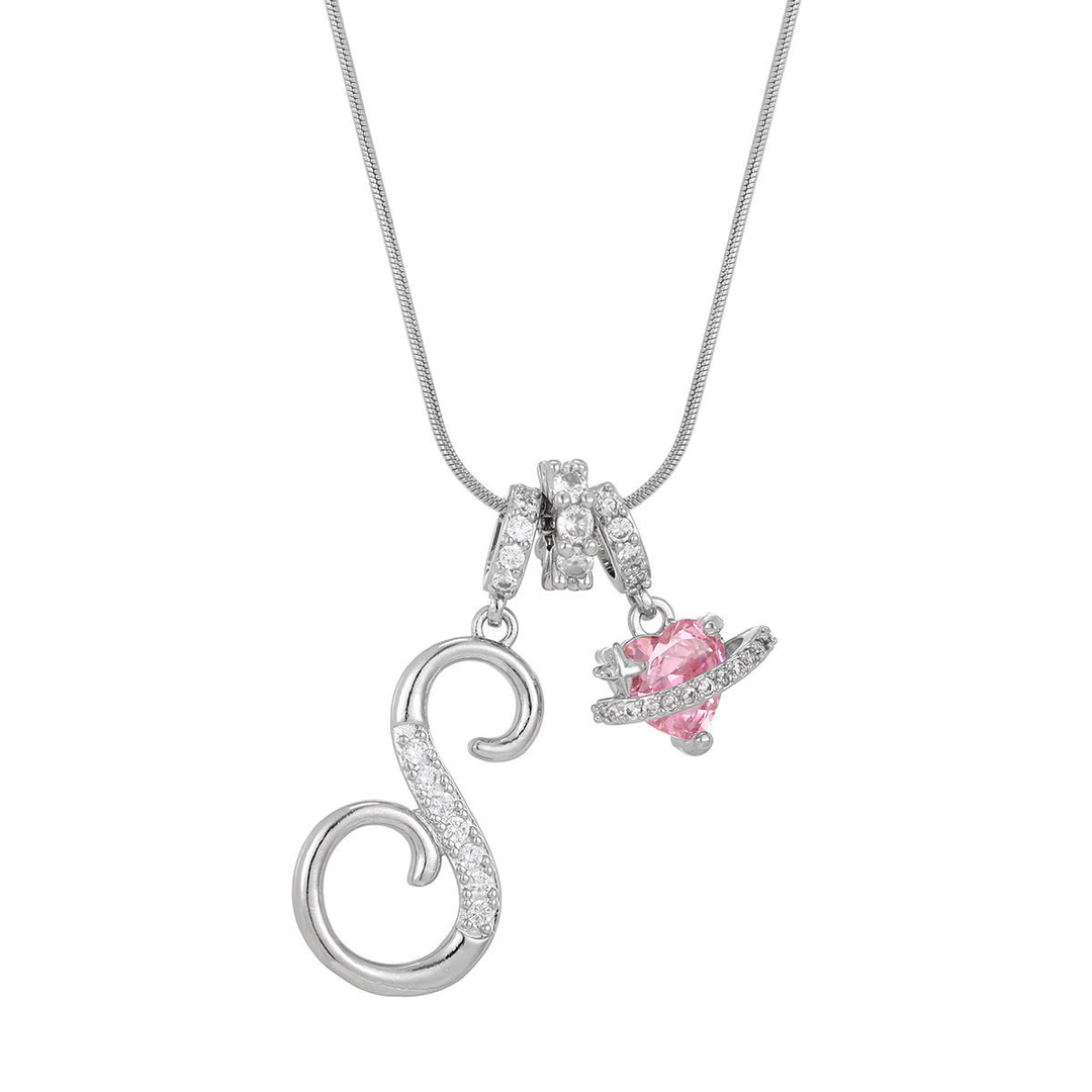 Trendy Dopamine Style Letter Pink Heart Charm Necklace - S - Silver - image 46