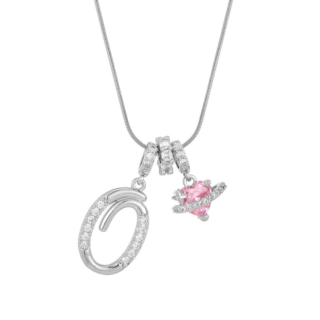 Trendy Dopamine Style Letter Pink Heart Charm Necklace - O - Silver - image 42