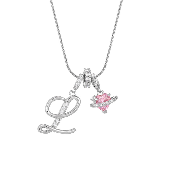 Trendy Dopamine Style Letter Pink Heart Charm Necklace - L - Silver - image 39