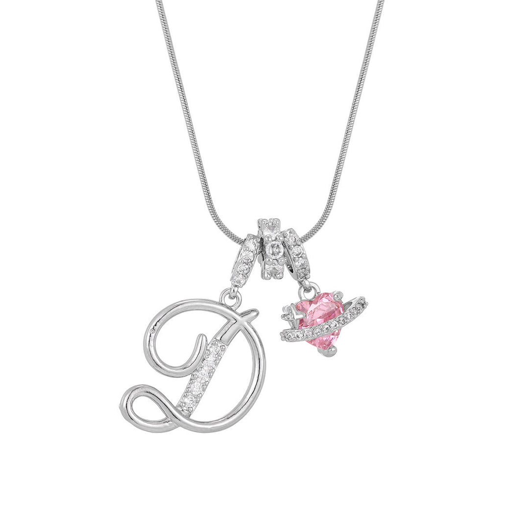 Trendy Dopamine Style Letter Pink Heart Charm Necklace - D - Silver - image 32