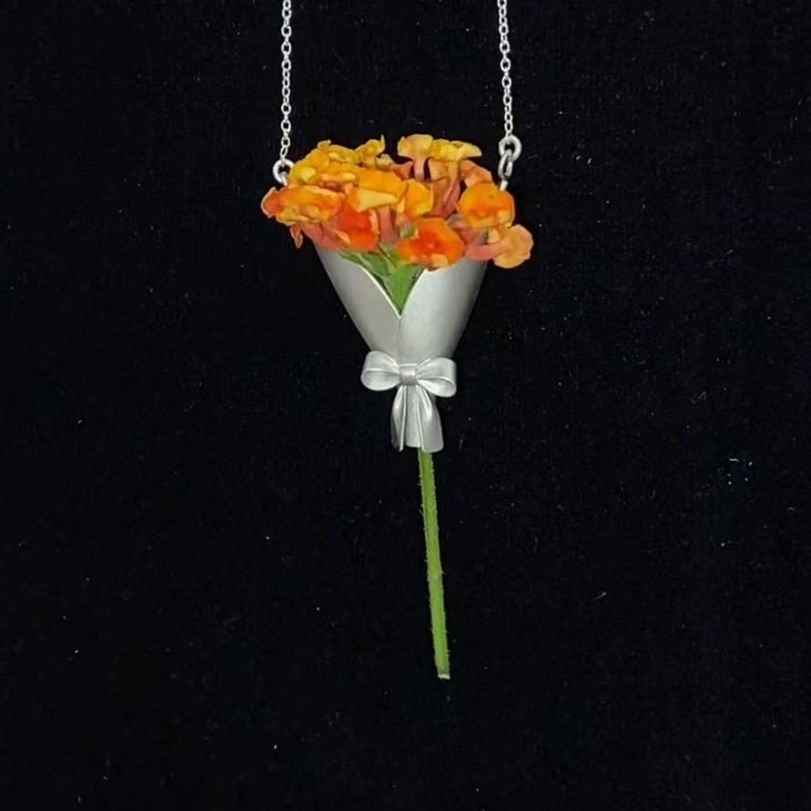 Creative Flower Bouquet Design Pendant Wearable Necklace - image 3