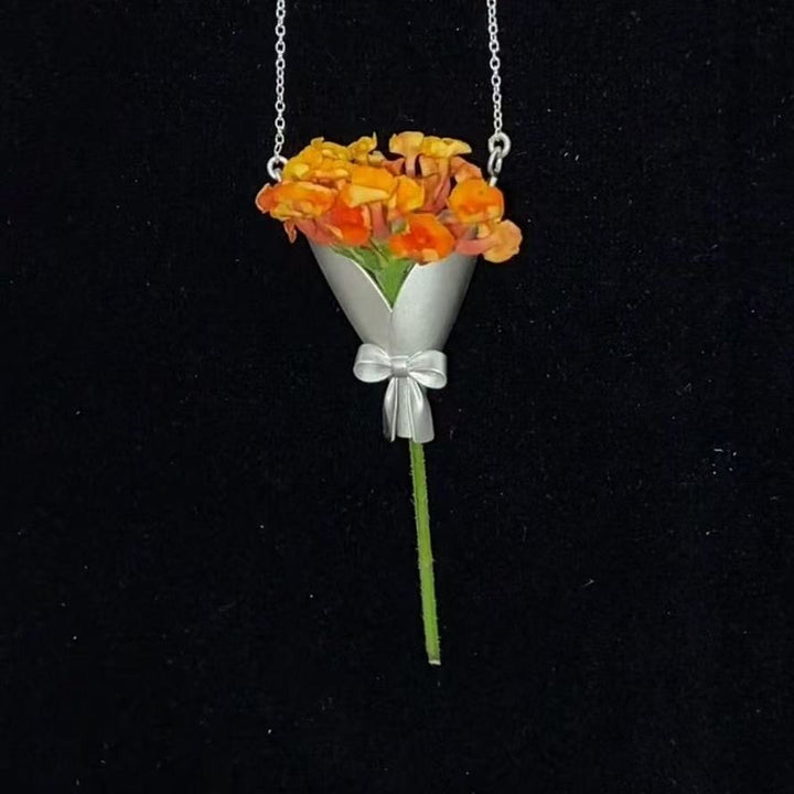 Creative Flower Bouquet Design Pendant Wearable Necklace - image 3