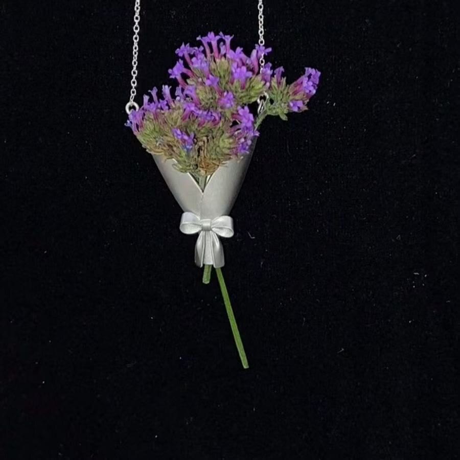 Creative Flower Bouquet Design Pendant Wearable Necklace - image 4