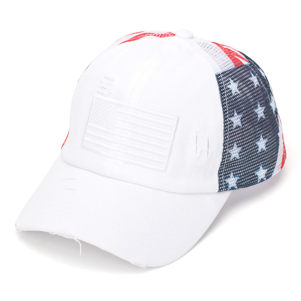 Adjustable Ponytail Breathable Washed Denim Tactical Baseball Cap - White - Adjustable(22 7/8"-24 1/2") - image 4