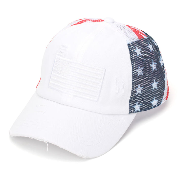 Adjustable Ponytail Breathable Washed Denim Tactical Baseball Cap - White - Adjustable(22 7/8"-24 1/2") - image 4