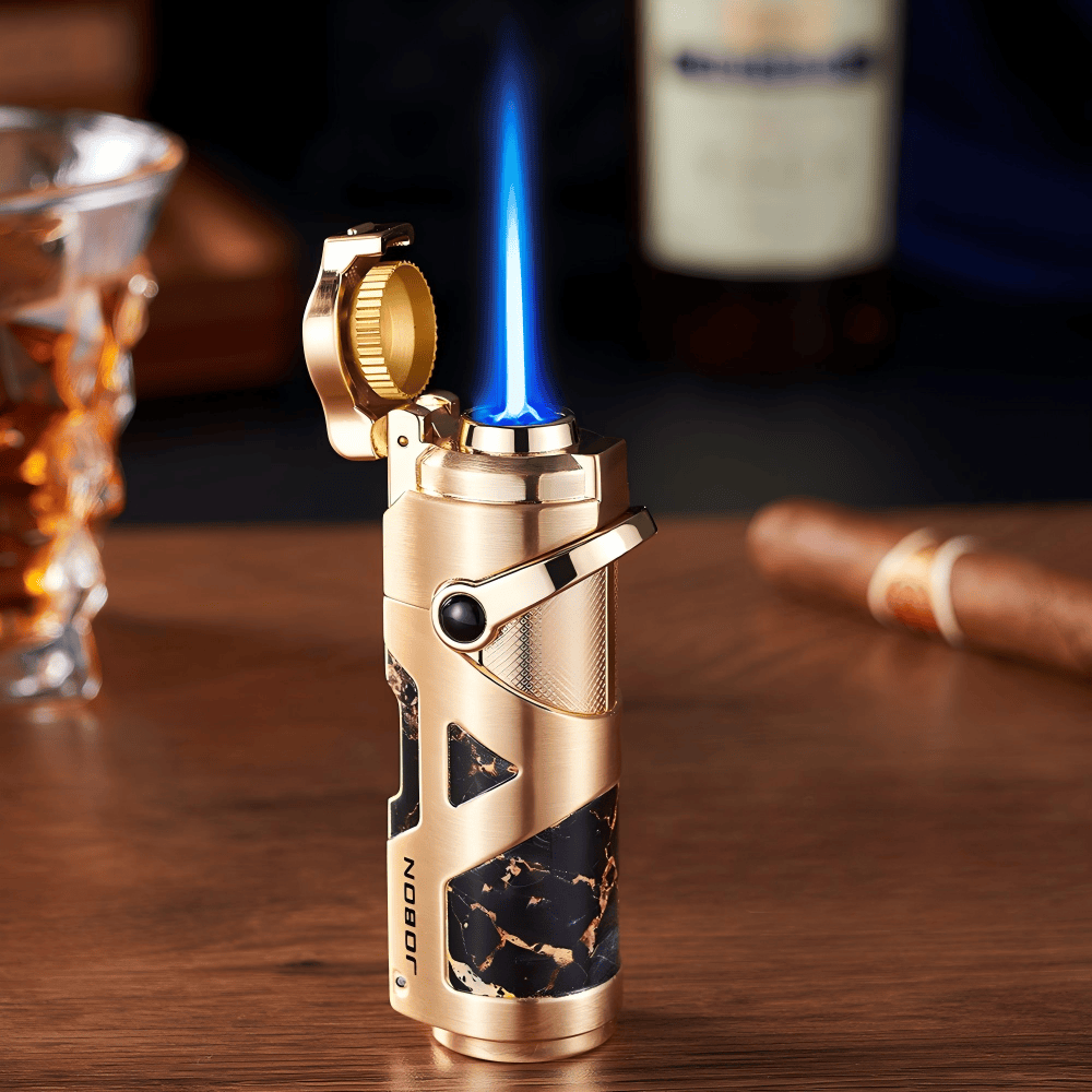 Premium Windproof Blue Flame Butane Cigar Lighter - Golden - image 0