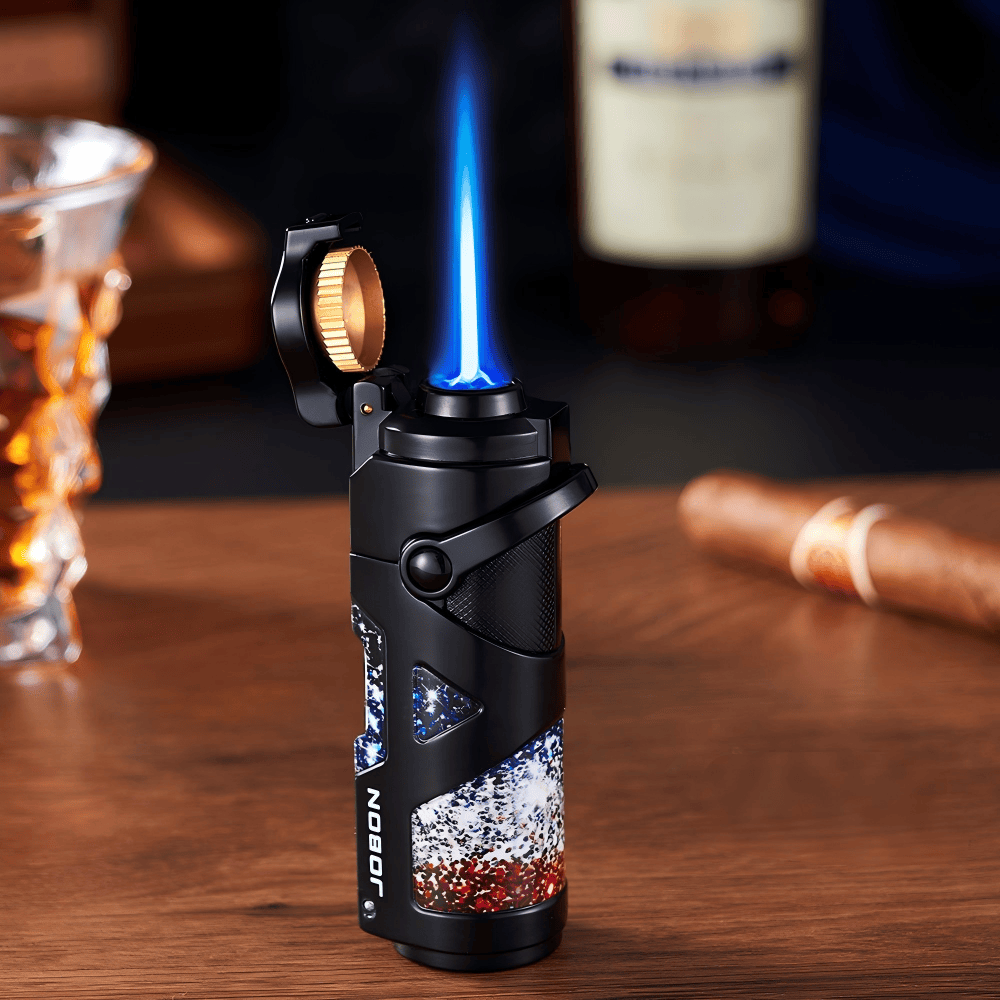 Premium Windproof Blue Flame Butane Cigar Lighter - Electrophoretic Black - image 2